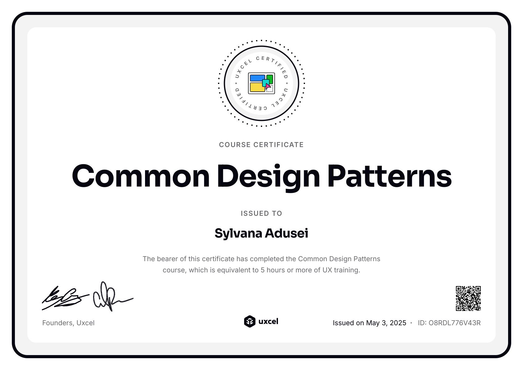 Sylvana Adusei's certificate